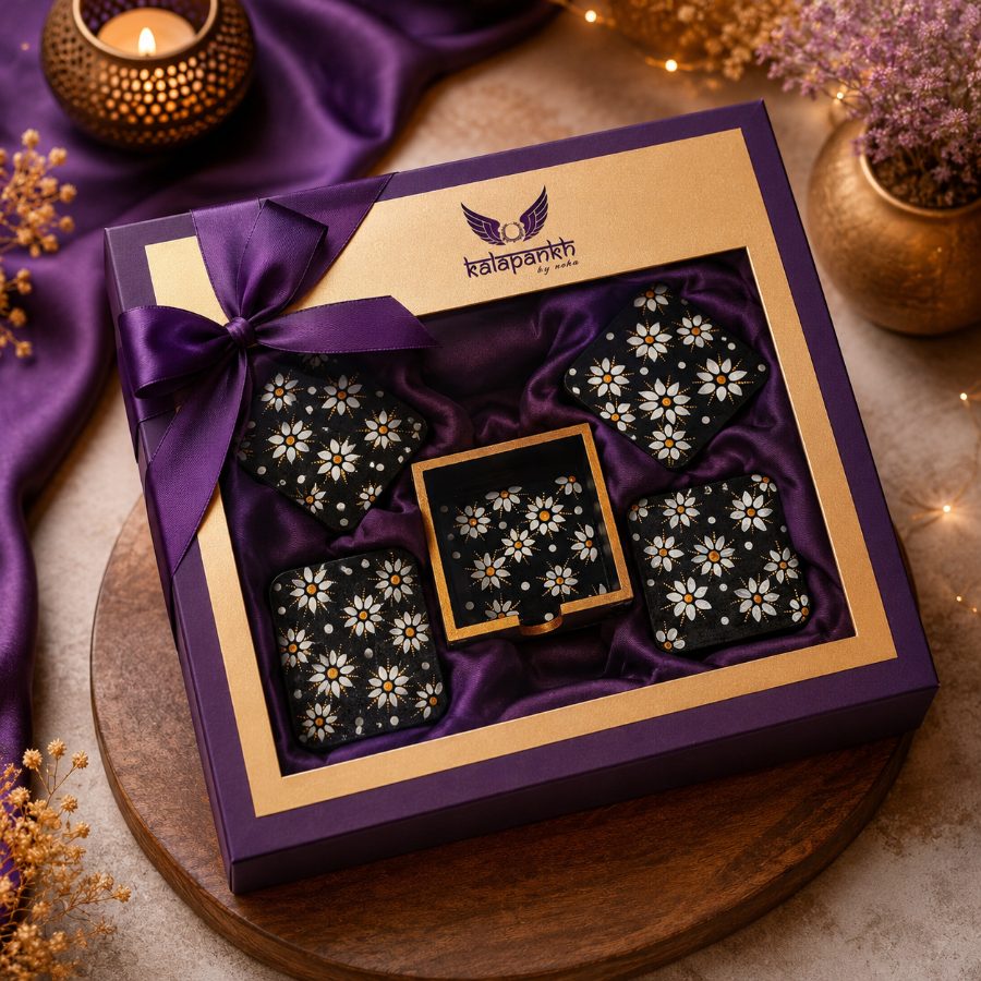 Add a touch of elegance to your coffee table with this handmade coaster set. Perfect for daily use or gifting. The water-resistant resin coating protects the surface while the vibrant design lifts your decor..